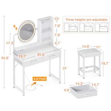 AODK Vanity Desk with Lights & Adjustable Mirror for All