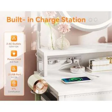 AODK Vanity Desk with Lights & Adjustable Mirror for All