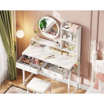 AODK Vanity Desk with Lights & Adjustable Mirror for All