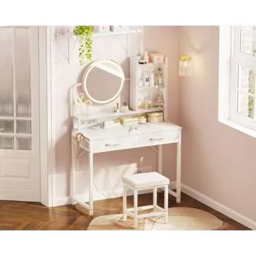 AODK Vanity Desk with Lights & Adjustable Mirror for All