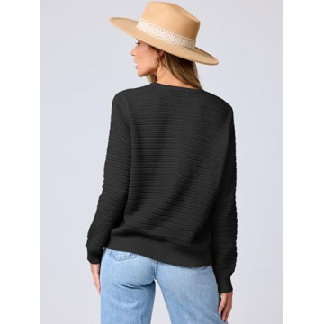 ANRABESS Women's Tweed Knit Cardigan Sweater Casual Long Sleeve Cropped Button Down Lady Jackets 2024 Fall Fashion Outwear Black Medium