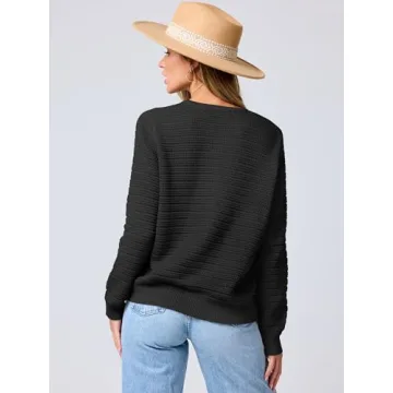 ANRABESS Women's Tweed Knit Cardigan Sweater Casual Long Sleeve Cropped Button Down Lady Jackets 2024 Fall Fashion Outwear Black Medium