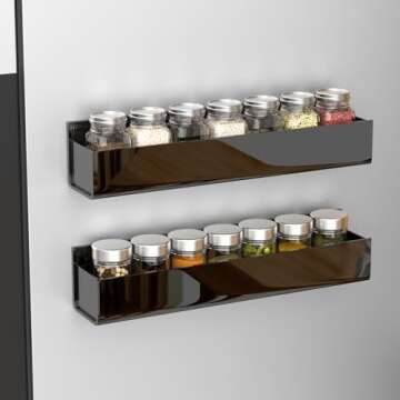PMMASTO Adhesive Acrylic Spice Rack Organizer for Wall with Nano Double Sided Tape, Spice Shelf Organization for Kitchen Cabinet Door/Pantry Door, Wall Mount Seasoning Rack (Black-2 Pack)