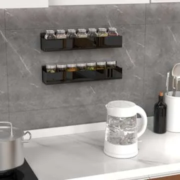 PMMASTO Adhesive Acrylic Spice Rack Organizer for Wall with Nano Double Sided Tape, Spice Shelf Organization for Kitchen Cabinet Door/Pantry Door, Wall Mount Seasoning Rack (Black-2 Pack)