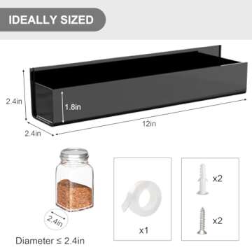PMMASTO Adhesive Acrylic Spice Rack Organizer for Wall with Nano Double Sided Tape, Spice Shelf Organization for Kitchen Cabinet Door/Pantry Door, Wall Mount Seasoning Rack (Black-2 Pack)