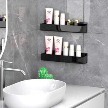 PMMASTO Adhesive Acrylic Spice Rack Organizer for Wall with Nano Double Sided Tape, Spice Shelf Organization for Kitchen Cabinet Door/Pantry Door, Wall Mount Seasoning Rack (Black-2 Pack)