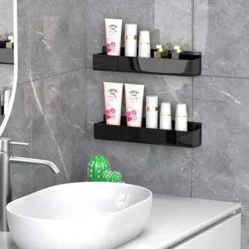 PMMASTO Adhesive Acrylic Spice Rack Organizer for Wall with Nano Double Sided Tape, Spice Shelf Organization for Kitchen Cabinet Door/Pantry Door, Wall Mount Seasoning Rack (Black-2 Pack)