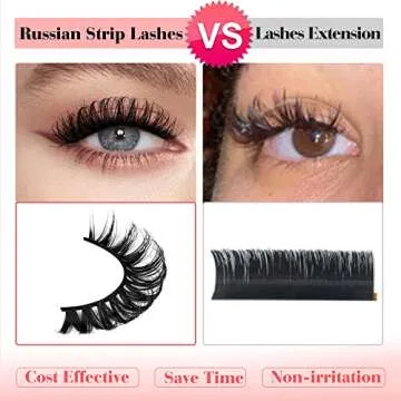 Russian Strip Lashes D Curl Faux Mink Eyelashes Natural Look Fluffy Volume Wispy False Lashes 20 Pairs