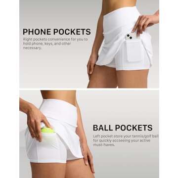 Soothfeel Tennis Skirts for Women High Waisted Golf Skirt with Shorts Pockets Workout Athletic Skort for Summer Casual (White, S)