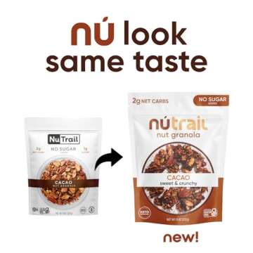 NuTrail Nut Granola Cereal, Cacao, No Sugar Added, Keto, Low Carb, Gluten Free, Grain Free, Healthy Breakfast 8 oz. 1 Count
