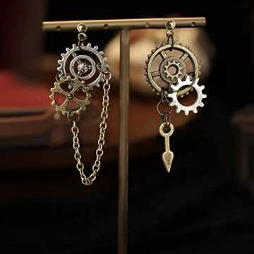 Unique Punk Steampunk Vintage Clockwork Dangle Drop Earrings Handmade Retro Clock Gear Earrings Antique Mix-tone Airplane Drop Earrings for Women Men Statement Halloween Jewelry Gifts (Bronze 6)