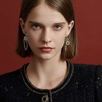 Unique Punk Steampunk Vintage Clockwork Dangle Drop Earrings Handmade Retro Clock Gear Earrings Antique Mix-tone Airplane Drop Earrings for Women Men Statement Halloween Jewelry Gifts (Bronze 6)