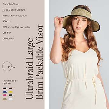 San Diego Hat Company Signature Women's Ultrabraid Large Brim Visor with Ribbon Binding & Sweatband, Sun Hats for Women, Multi/Black