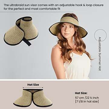 San Diego Hat Company Signature Women's Ultrabraid Large Brim Visor with Ribbon Binding & Sweatband, Sun Hats for Women, Multi/Black