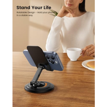 Lamicall Adjustable Phone Stand for Desk - 360 Rotating Foldable Phone Holder Desktop Portable Cell Phone Stand Cradle Dock, Office Desk Accessories for iPhone 16 15 14 13 Pro Max, 4-10” Phones, iPad