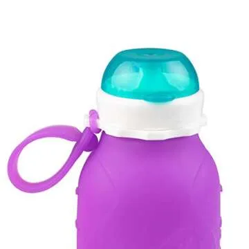 Purple 16 oz Squeasy Snacker Spill Proof Silicone Reusable Food Pouch - for Both Soft Foods and Liquids - Water, Apple Sauce, Yogurt, Smoothies, Baby Food - Dishwasher Safe