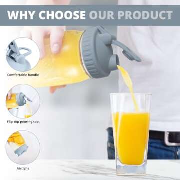 2 Pack Wide Mouth Flip Cap Mason Jar Lids for Mason Jars - Airtight Sealing, Leak-Proof Design, and Convenient Pouring Spout (Jars Sold Separately) (Gray)