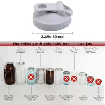 2 Pack Wide Mouth Flip Cap Mason Jar Lids for Mason Jars - Airtight Sealing, Leak-Proof Design, and Convenient Pouring Spout (Jars Sold Separately) (Gray)