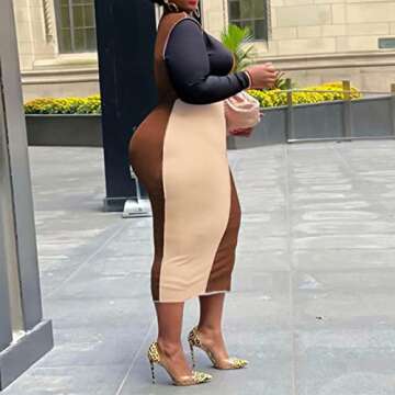 Plus Size Color Block Ribbed Bodycon Dress for Women