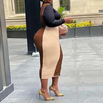 Plus Size Color Block Ribbed Bodycon Dress for Women