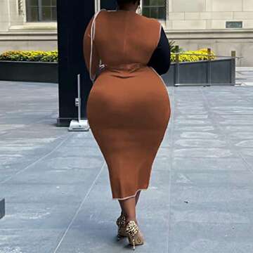 Plus Size Color Block Ribbed Bodycon Dress for Women