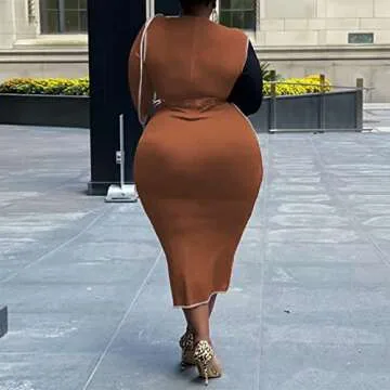 Plus Size Color Block Ribbed Bodycon Dress for Women