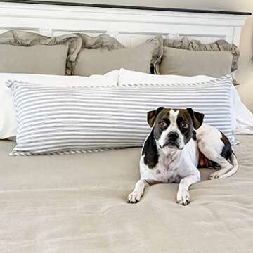 Timeless Ticking Gray Body Pillow Cover, Soft White and Gray Ticking Stripes, Vintage Farmhouse Style Bedding, Long Pillowcase, 54" x 20"