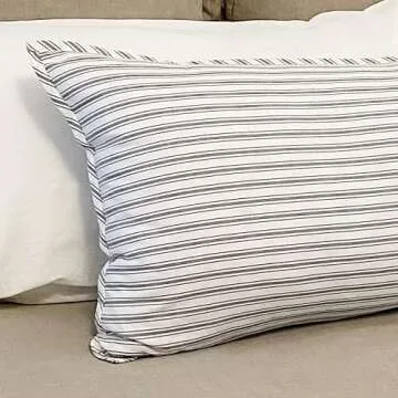 Timeless Ticking Gray Body Pillow Cover, Soft White and Gray Ticking Stripes, Vintage Farmhouse Style Bedding, Long Pillowcase, 54" x 20"