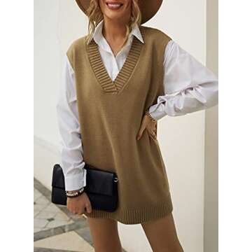 EVALESS Womens Oversized Sweater Vest Womens V Neck Sleeveless Brown Knit Sweaters Fall Spring 2025 ...