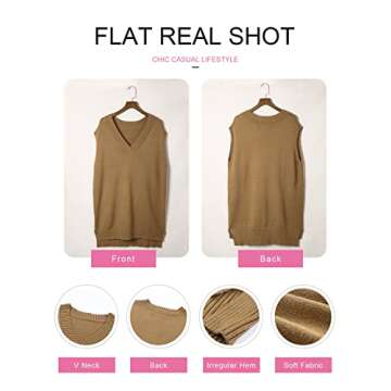 EVALESS Womens Oversized Sweater Vest Womens V Neck Sleeveless Brown Knit Sweaters Fall Spring 2025 Solid Color Irregular Hem Loose Pullover Sweater XX-Large