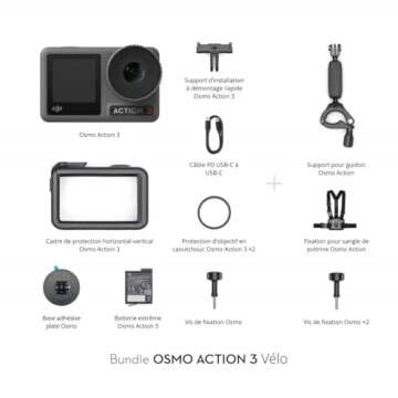 DJI Osmo Action 3 Biking Combo - 4K Action Camera for Cycling, Chest Strap Mount and a Handlebar Mount Included, 4K/120fps & Super-Wide FOV, HorizonSteady, 150 Mins, Quick-Release Vertical Mount