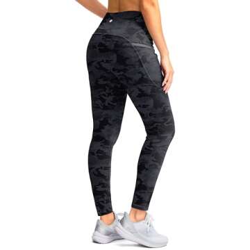 SANTINY Women's Fleece Lined Winter Leggings Water Resistant High Waisted Thermal Hiking Running Warm Pants Women Pockets(Grey Camo_L)