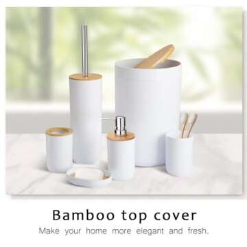 CERBIOR Bamboo Bathroom Accessory Set, 6 Pieces Bath Set- Soap Dish Toothbrush Holder Rinse Cup Loti...