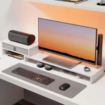 Fenge Computer Monitor Riser Stand with Drawer for 2 or 3 Monitors ,Adjustable Length and Angle Desk...
