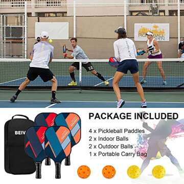 Pickleball Paddles, USAPA Standard Fiberglass Surface Pickle Ball Paddles Set of 4, Pickleball Set with 4 Rackets, 4 Pickleballs & 1 Carry Bag, Pickle Ball Paddle Set for Men, Women, Beginners & Pros