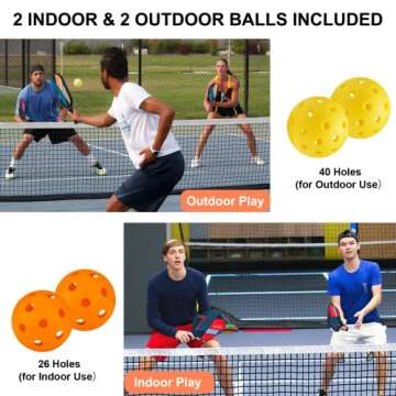 Pickleball Paddles, USAPA Standard Fiberglass Surface Pickle Ball Paddles Set of 4, Pickleball Set with 4 Rackets, 4 Pickleballs & 1 Carry Bag, Pickle Ball Paddle Set for Men, Women, Beginners & Pros