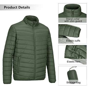 Outdoor Ventures Men's Lightweight Packable Puffer Winter Jacket Insulated Puffy Coat for Snow Ski Hiking Travel