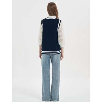 Gihuo Women's V Neck Trendy Sweater Vest Cable Knit Sleeveless Sweater Preppy Style Pullover Sweater Vest (Navy, X-Small)