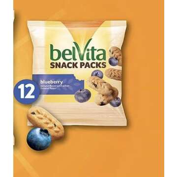 BelVita Breakfast Biscuits Variety Packs | 3 Natural Flavors - 12 Chocolate belVita Snack Packs, 12 Cinnamon Brown Snack Packs, and 12 Blueberry Snack Packs | Sameday Shippers Offers Free SameDay Shippers Branded Bag Clip