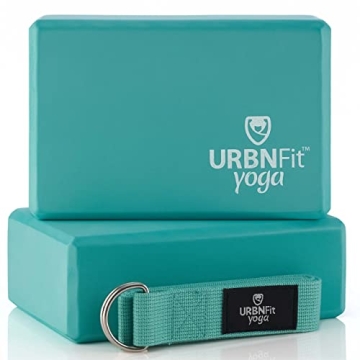 URBNFit Yoga Blocks 2 Pack - Sturdy Foam Yoga Block Set with Strap for Exercise, Pilates Workout, St...