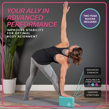 URBNFit Yoga Blocks Set with Strap for Stability Workout