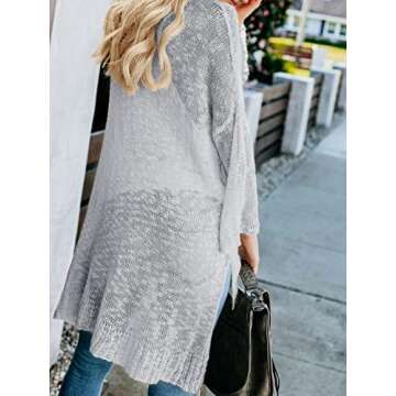 Misassy Womens Summer Boho Button Down Knit Sheer Cardigans Blouse Loose Lightweight Sweater Coat Grey