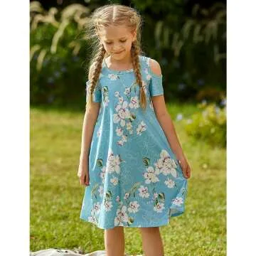 Girls Casual Summer Dress - Cold Shoulder & Pockets