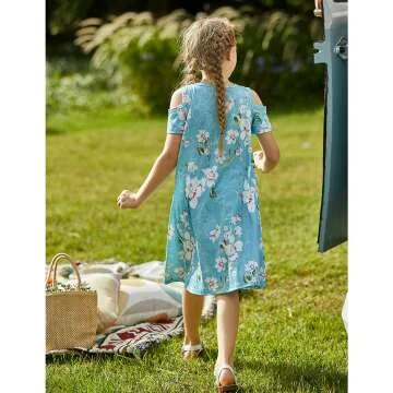 Girls Casual Summer Dress - Cold Shoulder & Pockets