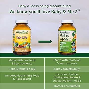 MegaFood, Baby & Me, prenatal vitamin with folic acid, iron & herbs, non-GMO, vegetarian, take 4 tablets daily, 120 tablets (30 day supply)