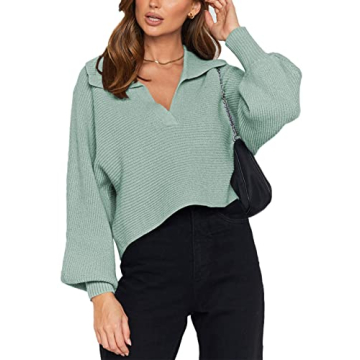 Stylish Meenew Women's Lantern Sleeve Ribbed Sweater