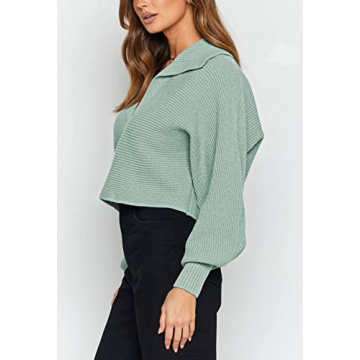 Stylish Meenew Women's Lantern Sleeve Ribbed Sweater