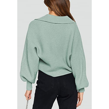 Stylish Meenew Women's Lantern Sleeve Ribbed Sweater