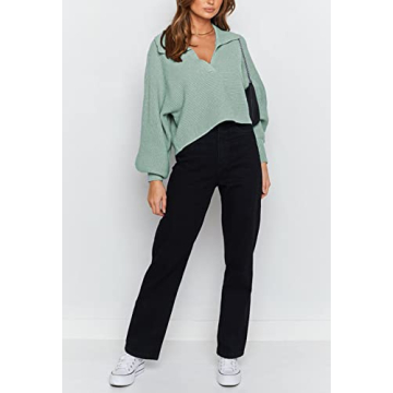 Stylish Meenew Women's Lantern Sleeve Ribbed Sweater