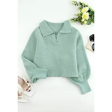 Stylish Meenew Women's Lantern Sleeve Ribbed Sweater